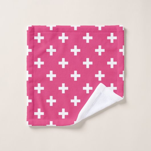 Witte polka kruist op fuchsia washandje (Wasdoekje)