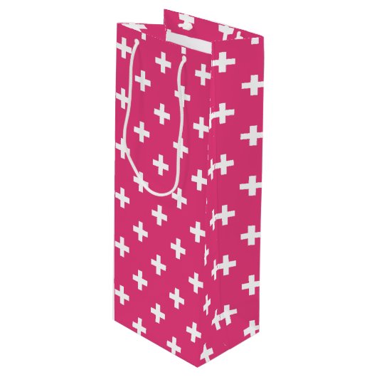 Witte polka kruist op fuchsia wijn cadeautas (Voorkant Gekanteld)