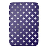Witte polka kruist op marineblauw badmat (Voorkant Verticaal)