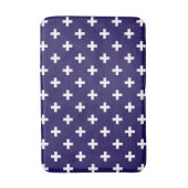 Witte polka kruist op marineblauw badmat (Voorkant Verticaal)