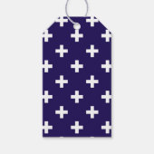 Witte polka kruist op marineblauw cadeaulabel (Voorkant)