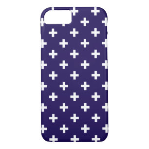 Witte polka kruist op marineblauw iPhone 8/7 hoesje