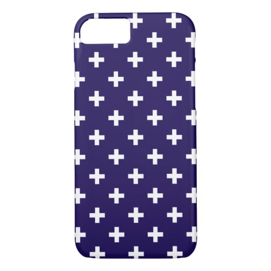 Witte polka kruist op marineblauw Case-Mate iPhone case (Achterkant)