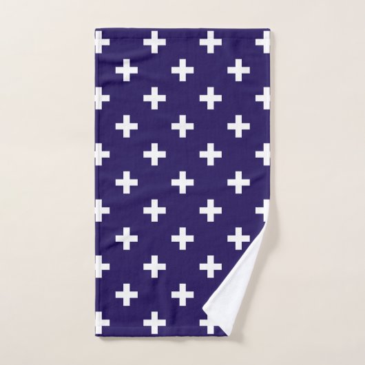 Witte polka kruist op marineblauw handdoek (Handdoek)