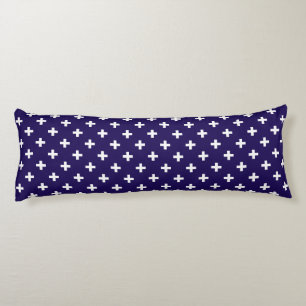 Witte polka kruist op marineblauw lichaamskussen