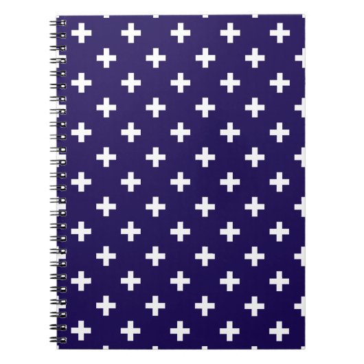 Witte polka kruist op marineblauw notitieboek (Voorkant)