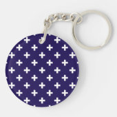 Witte polka kruist op marineblauw sleutelhanger (Achterkant)