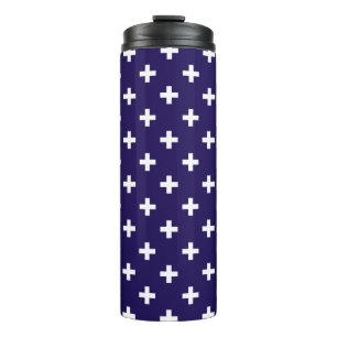 Witte polka kruist op marineblauw thermosbeker