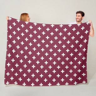 Witte polka kruist op moerbei fleece deken