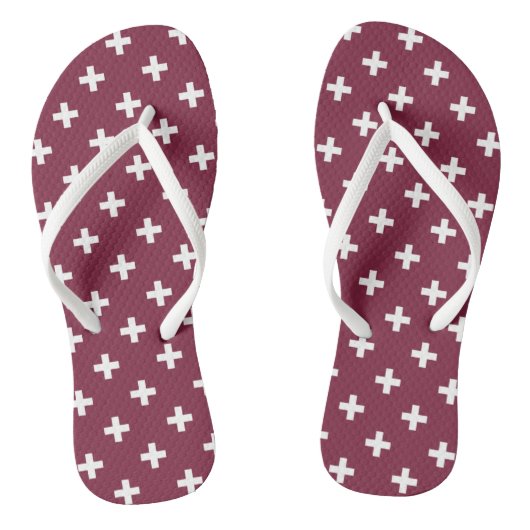 Witte polka kruist op moerbei teenslippers (Voetbed)