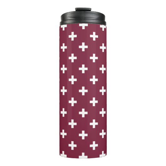 Witte polka kruist op moerbei thermosbeker (Voorkant)