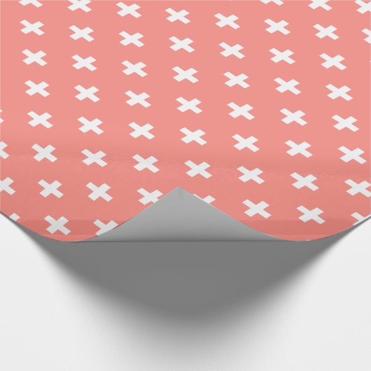 Witte polka kruist op perziken cadeaupapier (Hoek)