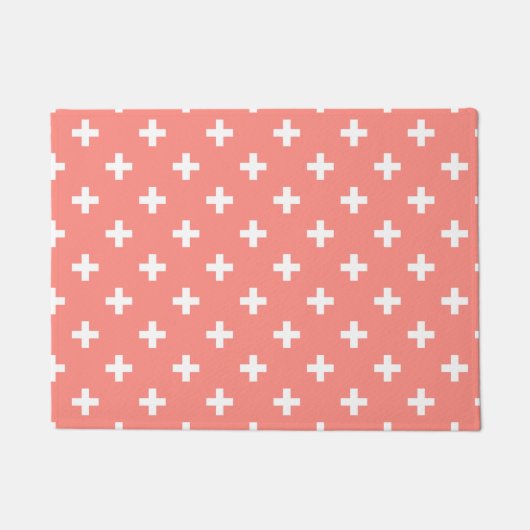 Witte polka kruist op perziken deurmat (Voorkant)