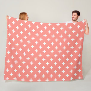 Witte polka kruist op perziken fleece deken