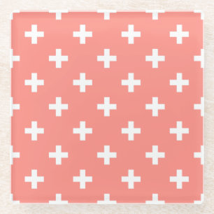 Witte polka kruist op perziken glazen onderzetter