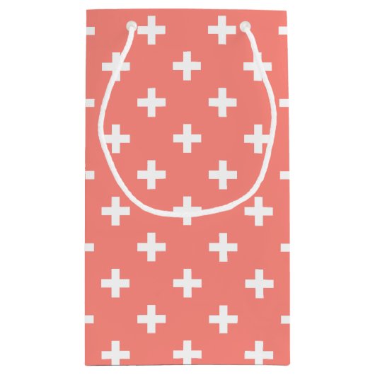 Witte polka kruist op perziken klein cadeauzakje (Achterkant)