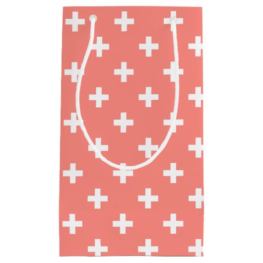 Witte polka kruist op perziken klein cadeauzakje (Voorkant)