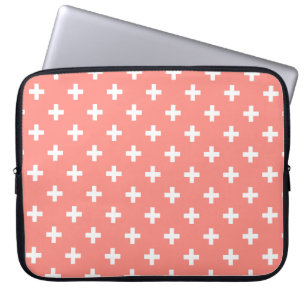 Witte polka kruist op perziken laptop sleeve