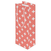 Witte polka kruist op perziken wijn cadeautas (Achterkant Gekanteld)