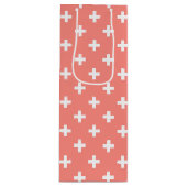 Witte polka kruist op perziken wijn cadeautas (Voorkant)