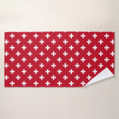 Witte polka kruist op rood badhanddoek (Badhanddoek)