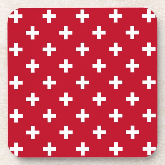 Witte polka kruist op rood bier onderzetter (Voorkant)
