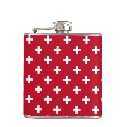 Witte polka kruist op rood heupfles (Voorkant)