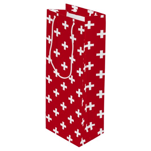 Witte polka kruist op rood wijn cadeautas (Voorkant Gekanteld)