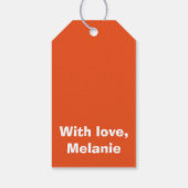 Witte polka kruist op verbrand sinaasappel cadeaulabel (Achterkant)