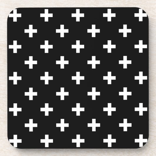 Witte polka kruist zwart bier onderzetter (Voorkant)