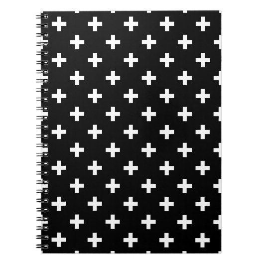 Witte polka kruist zwart notitieboek (Voorkant)