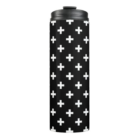 Witte polka kruist zwart thermosbeker (Voorkant)
