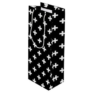 Witte polka kruist zwart wijn cadeautas