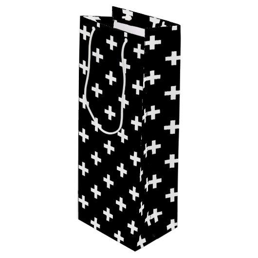 Witte polka kruist zwart wijn cadeautas (Voorkant Gekanteld)