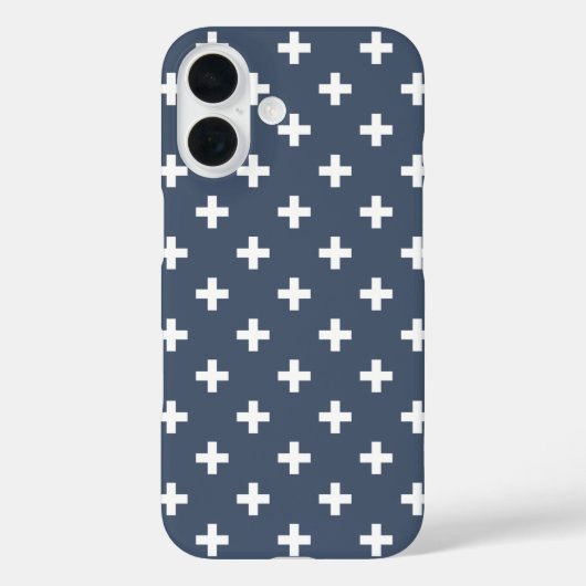 Witte polka-kruizen op blauw-grijs Case-Mate iPhone case (Achterkant)