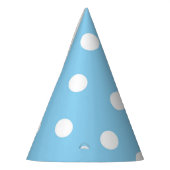 Witte polka op blauwe feesthoed feesthoedjes (Links)
