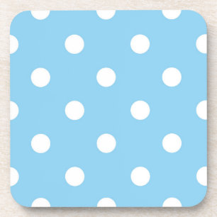Witte polka op blauwe plastic onderzetters