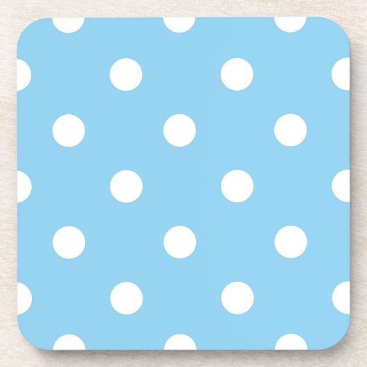 Witte polka op blauwe plastic onderzetters (Voorkant)