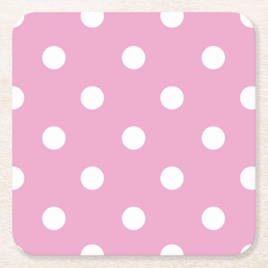 Witte polka op roze kartonnen onderzetters (Voorkant)