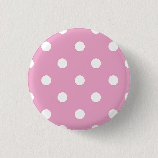 Witte polka op roze ronde button 3,2 cm (Voorkant)