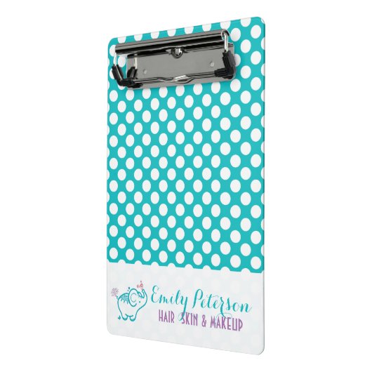 Witte polka punt en turquoise achtergrond mini klembord (Angled2)