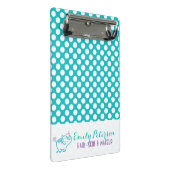 Witte polka punt en turquoise achtergrond mini klembord (Schuin)