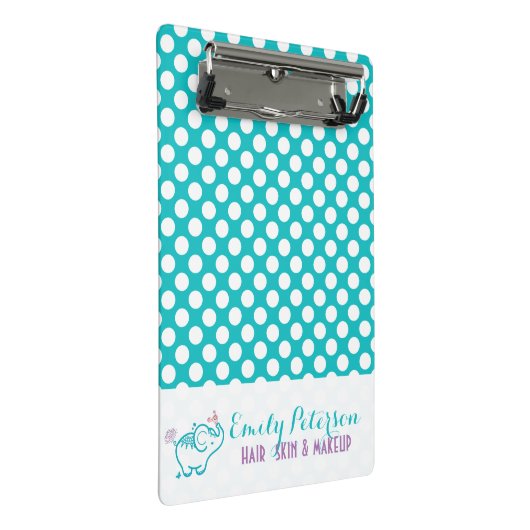 Witte polka punt en turquoise achtergrond mini klembord (Schuin)