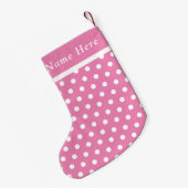 Witte Polka Roze Kerst Stocking Custom Name Kleine Kerstsok (Achterkant (Hangend))