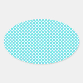 Witte polka stip op blauw ovale sticker