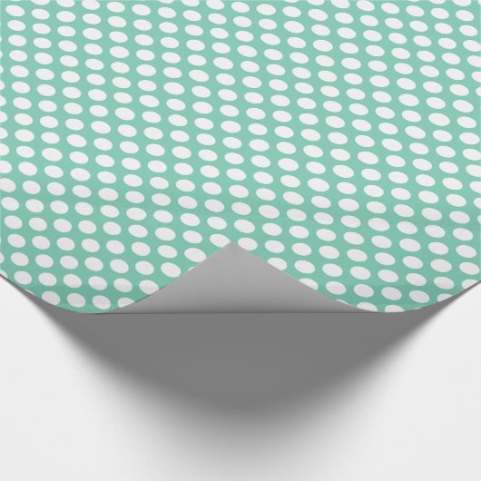 Witte polka stip op Blauwgroen groene achtergrond Cadeaupapier (Hoek)