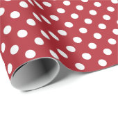 Witte polka stip op rode inpakpapier (Rol Hoek)