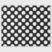 Witte polka stip op zwarte achtergrond cadeaupapier (Vlak)