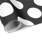 Witte polka stip op zwarte achtergrond cadeaupapier (Rol Hoek)