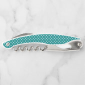 Witte polka stippen blauwgroen achtergrond kurkentrekker (Achterkant)